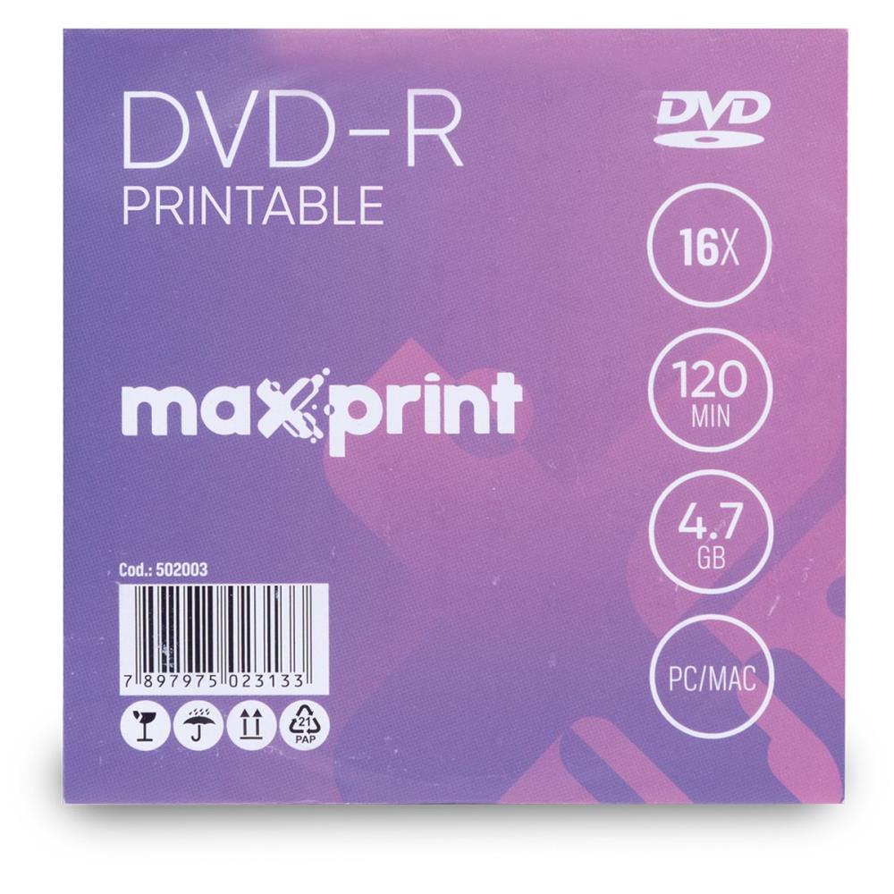 DVD GRAVAVEL PRINTABLE DVD-R 4.7GB/120MIN/16X MAXPRINT TUBO-50