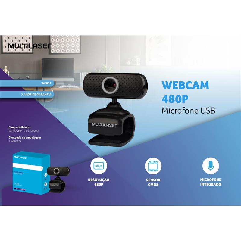 WEBCAM COM MICROFONE USB 480P - MULTI UNIDADE