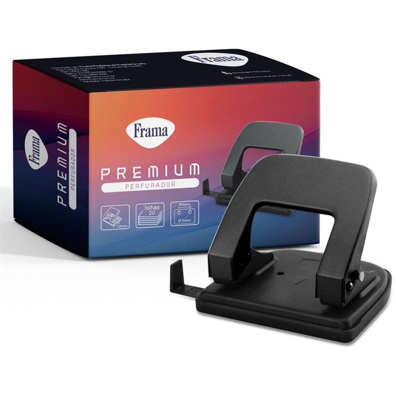 PERFURADOR DE PAPEL METAL MÉDIO PRETO PARA 20 FOLHAS - FRAMA UNIDADE