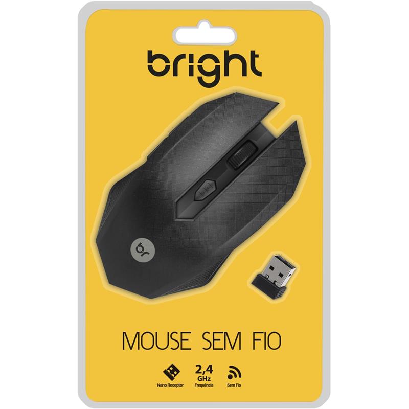 MOUSE ÓPTICO SEM FIO 1200 DPI 2,4 GHZ USB PRETO - BRIGHT UNIDADE