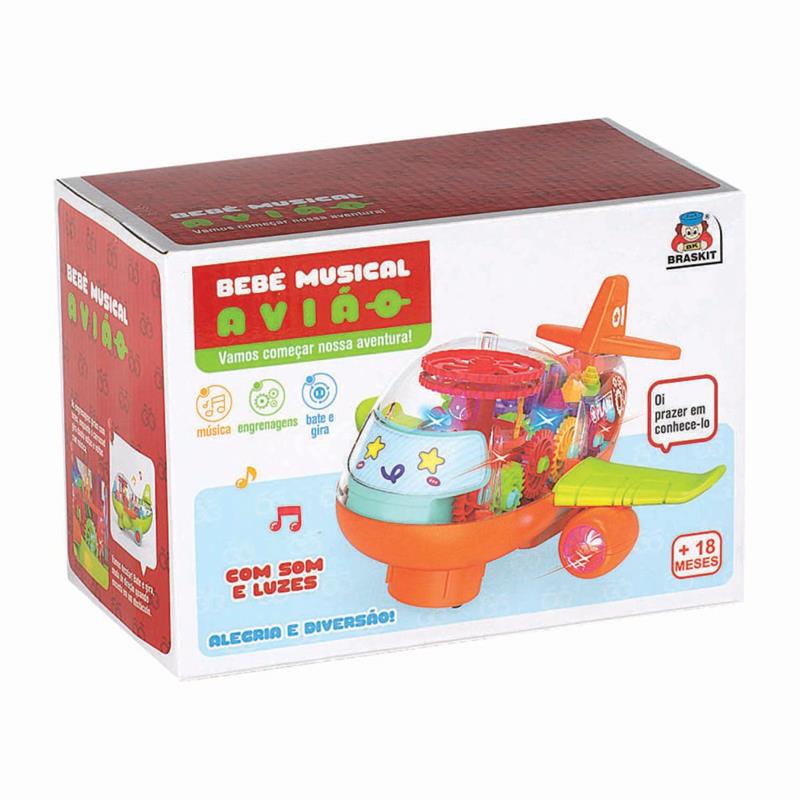 BRINQUEDO EDUCATIVO AVIÃO BEBÊ MUSICAL COM SOM E LUZ - BRASKIT UNIDADE