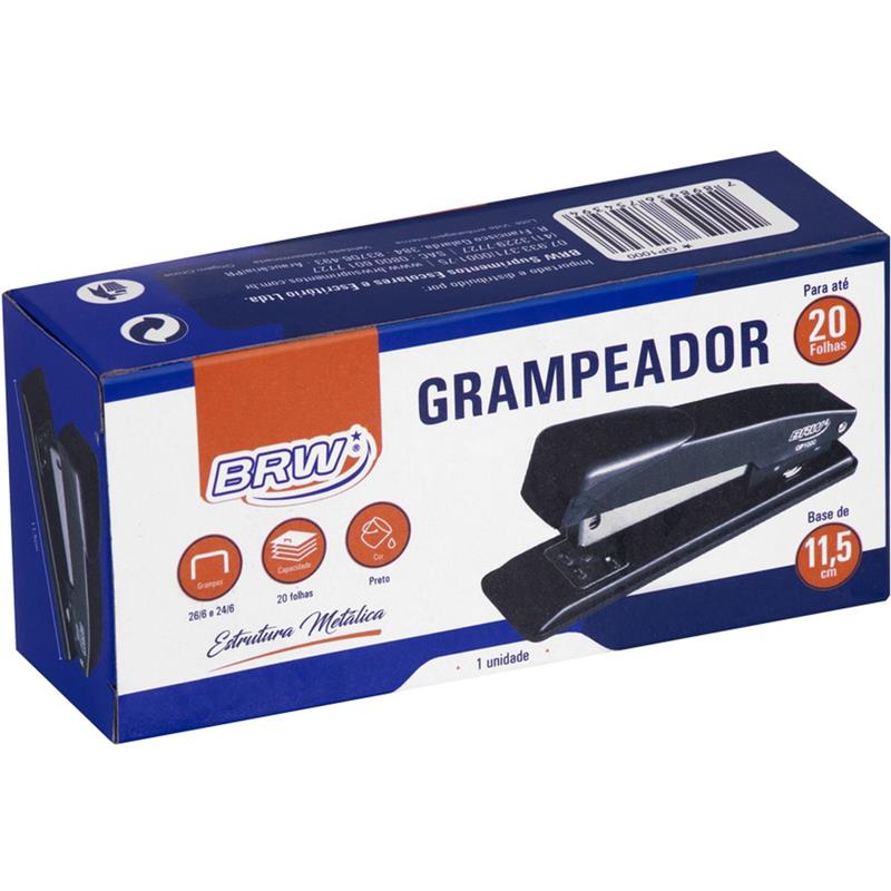 GRAMPEADOR METAL PARA 20 FOLHAS  26/6 11,5 CM PRETO BRW
