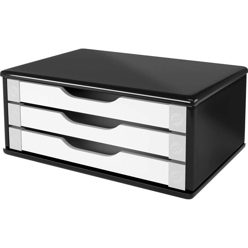 SUPORTE PARA MONITOR 3 GAVETAS 39 X 26 X 16 MDF PRETO E BRANCO - SOUZA UNIDADE