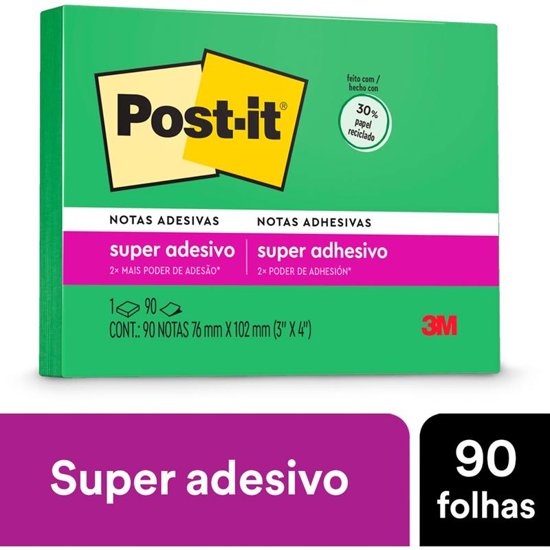 BLOCO DE RECADO POST-IT 657 RECICLADO COM 90 FOLHAS 76 X 102 MM (VERDE) - 3M UNIDADE