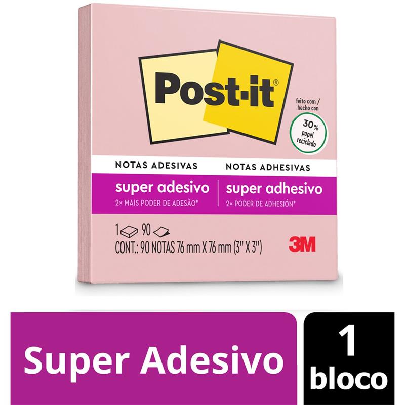 BLOCO DE RECADO POST-IT 76 MM X 76 MM 90 FLS. (ROSA MILÊNIO) - 3M UNIDADE