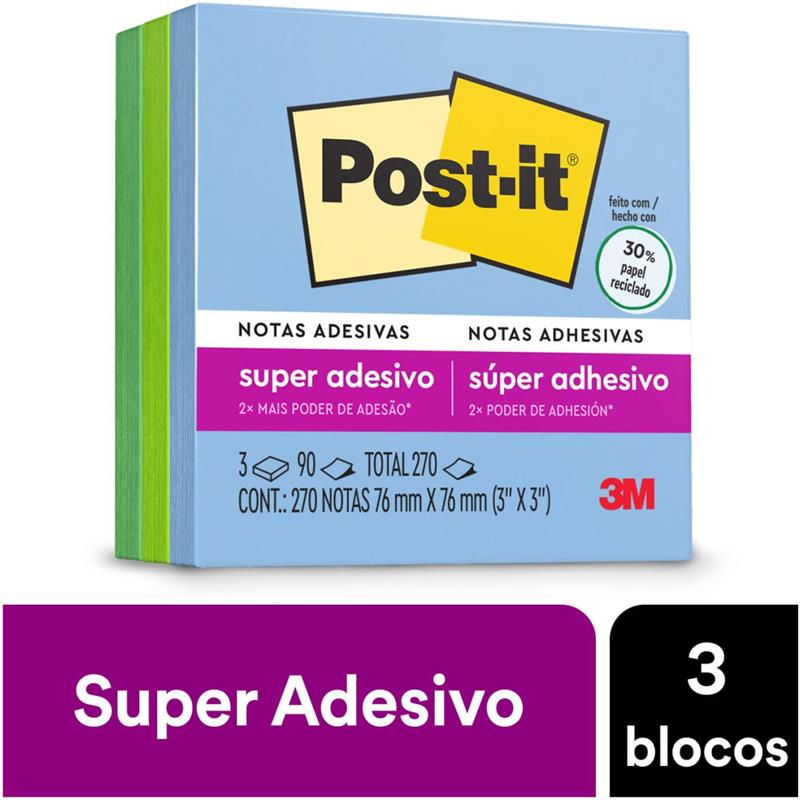BLOCO DE RECADO POST-IT COLEÇÃO OASIS 76 MM X 76 MM - 3M PCT.C/03