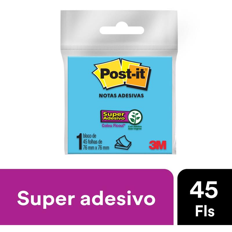 BLOCO DE RECADO POST-IT COM 45 FOLHAS 76 X 76 MM (AZUL) - 3M UNIDADE