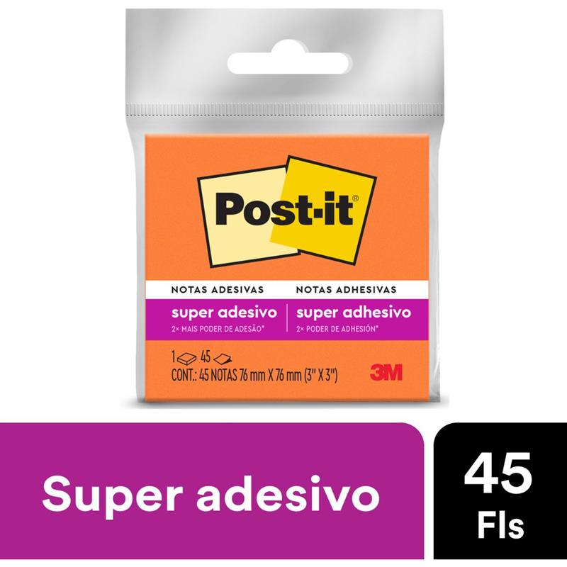 BLOCO DE RECADO POST-IT COM 45 FOLHAS 76 X 76 MM (LARANJA) - 3M UNIDADE