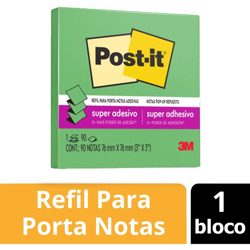 BLOCO DE RECADO POST-IT REFIL PARA POP UP COM 90 FOLHAS 76 X 76 MM (VERDE) - 3M UNIDADE