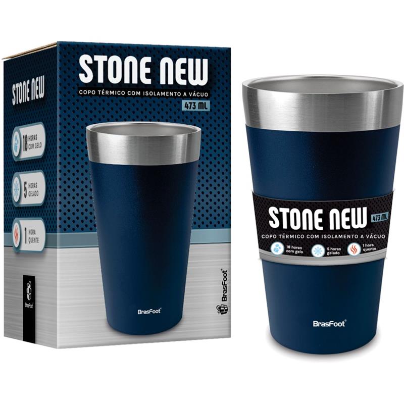 COPO TÉRMICO NEW STONE 473 ML SEM TAMPA AZUL - BRASFOOT UNIDADE