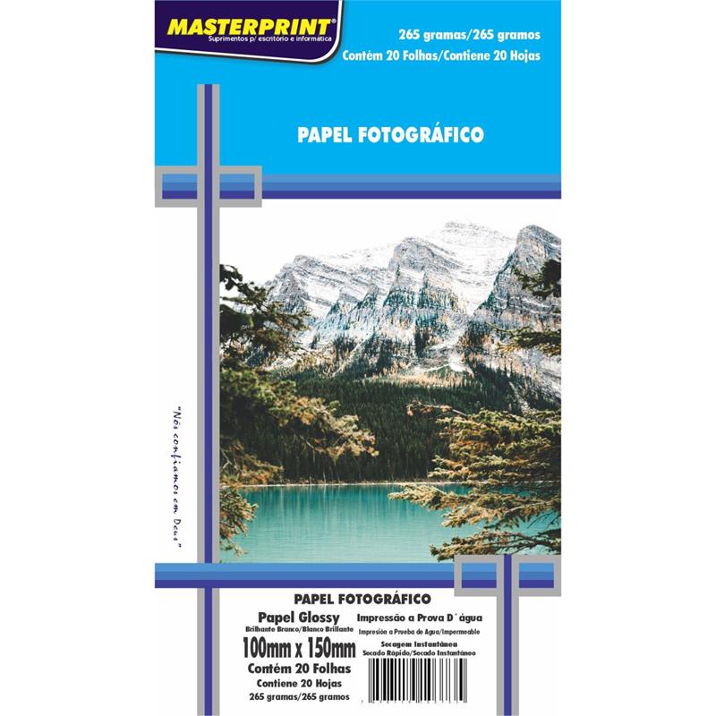 PAPEL FOTOGRÁFICO INKJET 10 CM X 15 CM GLOSSY 265 G - MASTERPRINT PCT.C/20