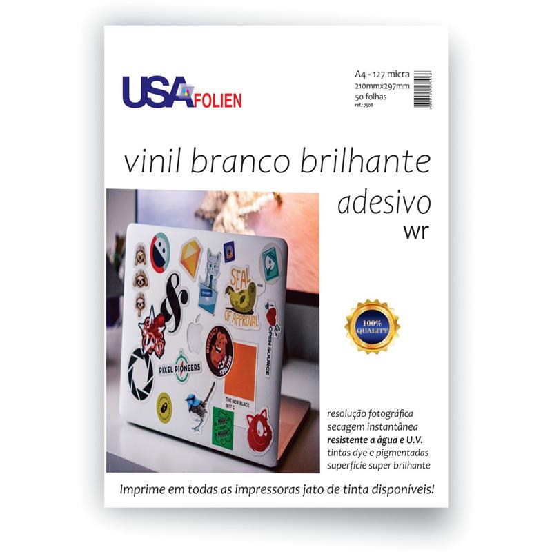 PAPEL FOTOGRÁFICO INKJET A4 VINIL ADESIVO BRANCO - USA FOLIEN PCT.C/50