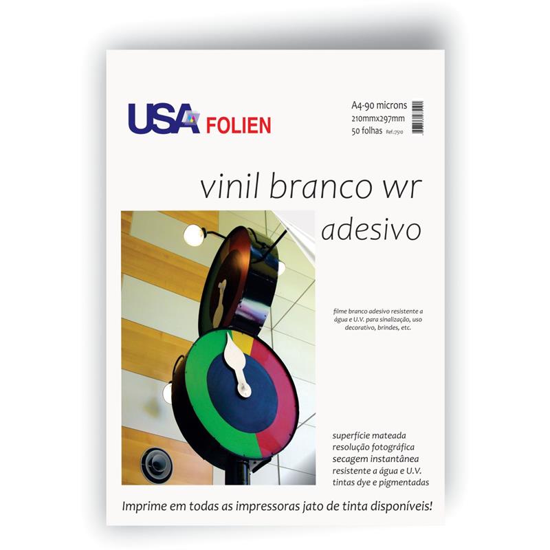 PAPEL FOTOGRÁFICO INKJET A4 VINIL ADESIVO BRANCO FOSCO - USA FOLIEN PCT.C/50