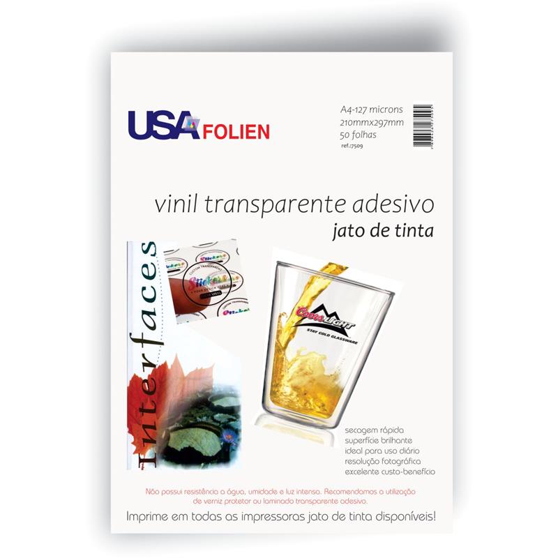 PAPEL FOTOGRÁFICO INKJET A4 VINIL ADESIVO TRANSPARENTE - USA FOLIEN PCT.C/50