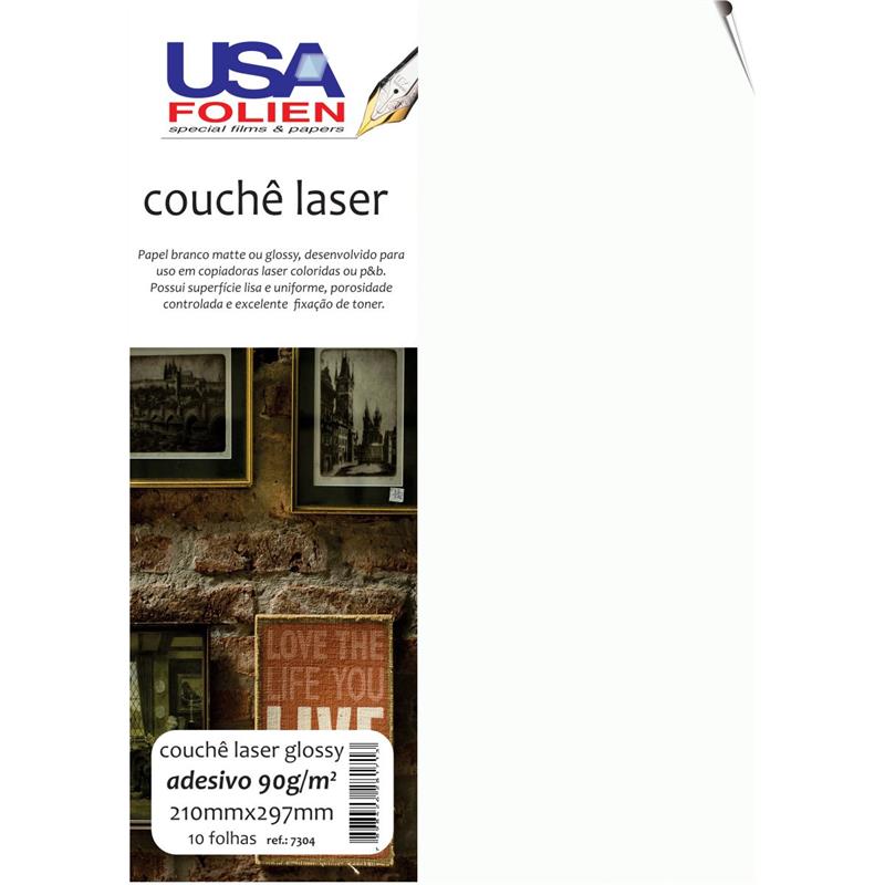 PAPEL FOTOGRÁFICO LASER A4 GLOSSY COUCHE ADESIVO 90G - USA FOLIEN PCT.C/10