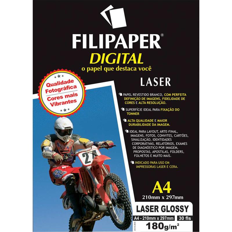 PAPEL FOTOGRÁFICO LASER A4 GLOSSY PROFISSIONAL 180G - FILIPERSON CX.C/30