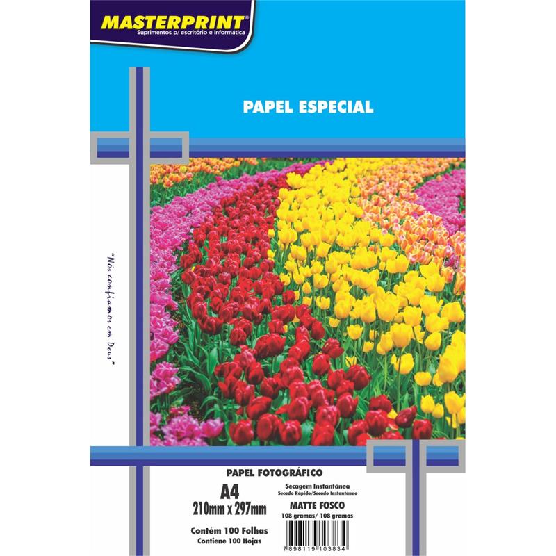 PAPEL FOTOGRÁFICO INKJET A4 MATTE 108 G - MASTERPRINT PCT.C/100
