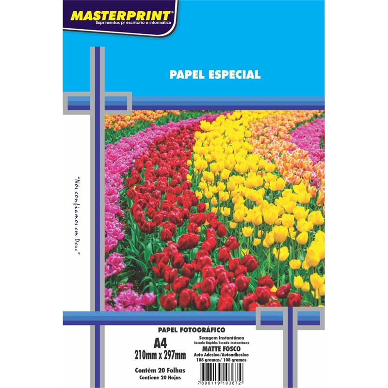 PAPEL FOTOGRÁFICO INKJET A4 MATTE ADESIVO 108 G - MASTERPRINT PCT.C/20