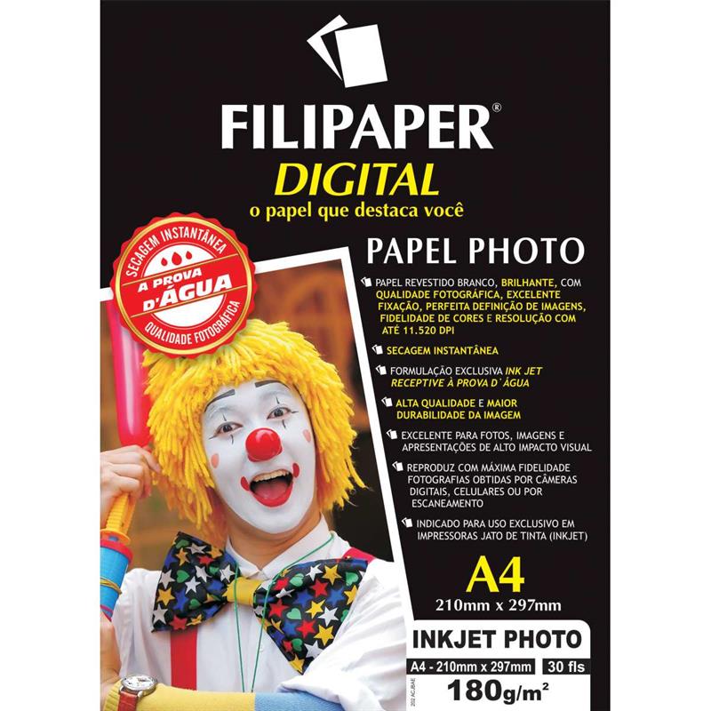 PAPEL FOTOGRÁFICO INKJET A4 PHOTO PROFISSIONAL 180G - FILIPERSON CX.C/30