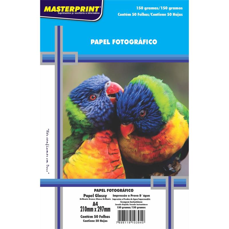 PAPEL FOTOGRÁFICO INKJET A4 GLOSSY 150 G - MASTERPRINT PCT.C/50