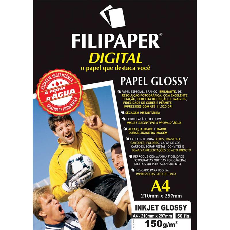 PAPEL FOTOGRÁFICO INKJET A4 GLOSSY 150G - FILIPERSON CX.C/50