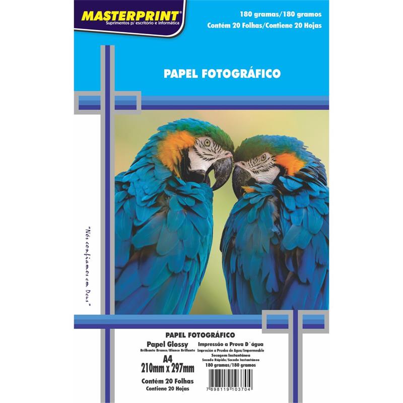 PAPEL FOTOGRÁFICO INKJET A4 GLOSSY 180 G - MASTERPRINT PCT.C/20