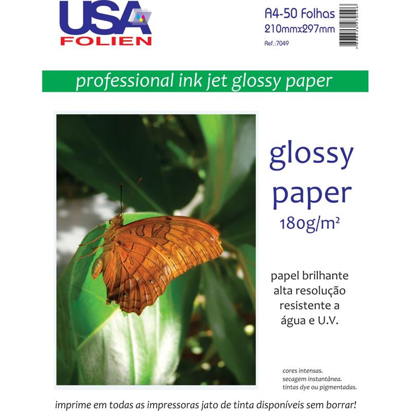 PAPEL FOTOGRÁFICO INKJET A4 GLOSSY 180G - USA FOLIEN PCT.C/50