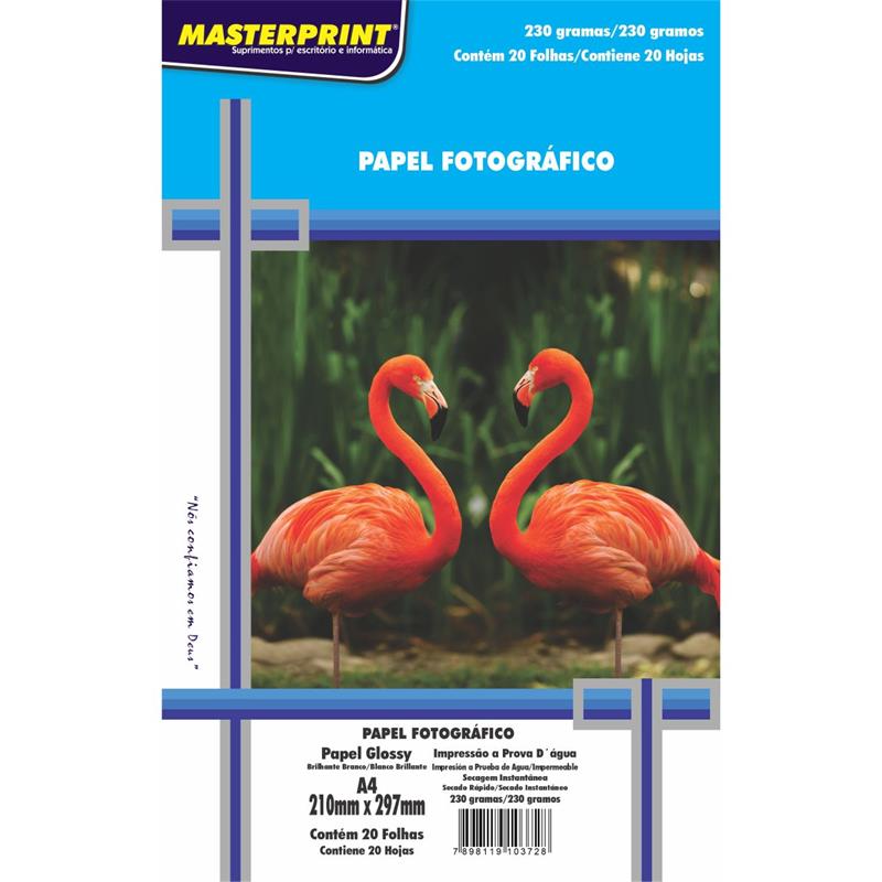 PAPEL FOTOGRÁFICO INKJET A4 GLOSSY 230 G - MASTERPRINT PCT.C/20