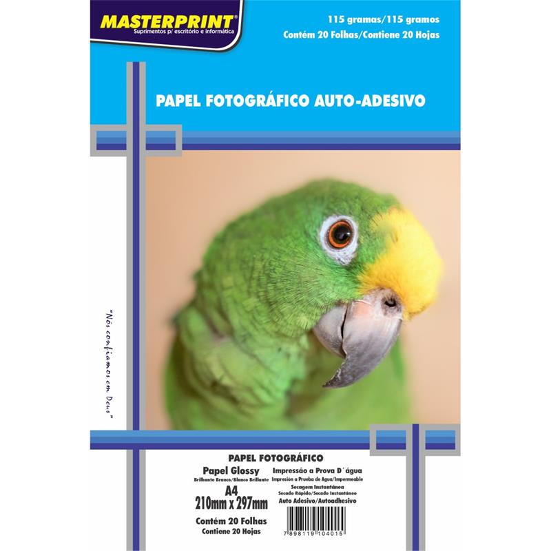 PAPEL FOTOGRÁFICO INKJET A4 GLOSSY ADESIVO 115 G - MASTERPRINT PCT.C/20