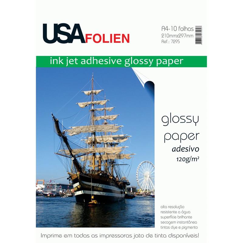 PAPEL FOTOGRÁFICO INKJET A4 GLOSSY ADESIVO 120G - USA FOLIEN CX.C/10
