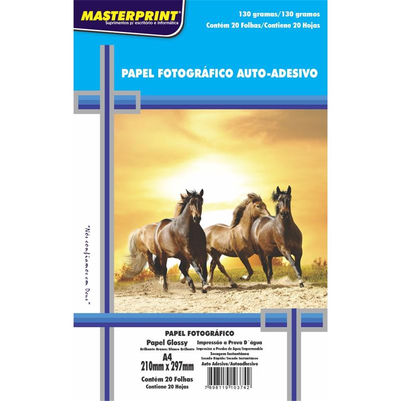 PAPEL FOTOGRÁFICO INKJET A4 GLOSSY ADESIVO 130 G PREMIUM - MASTERPRINT PCT.C/20