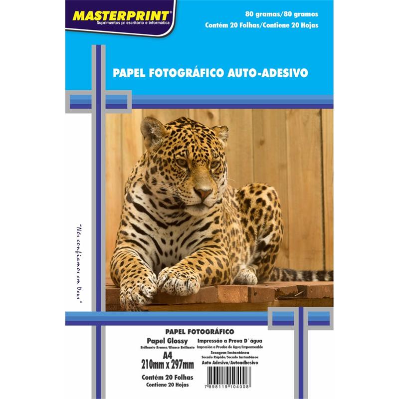 PAPEL FOTOGRÁFICO INKJET A4 GLOSSY ADESIVO 80 G - MASTERPRINT PCT.C/20