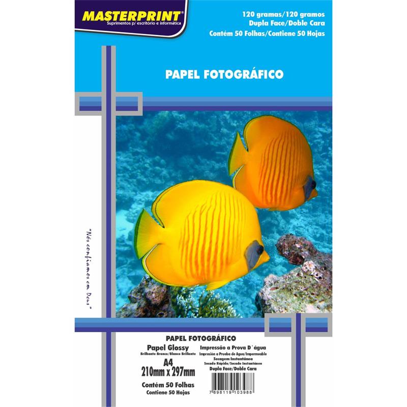 PAPEL FOTOGRÁFICO INKJET A4 GLOSSY DUPLA FACE 120 G - MASTERPRINT PCT.C/50