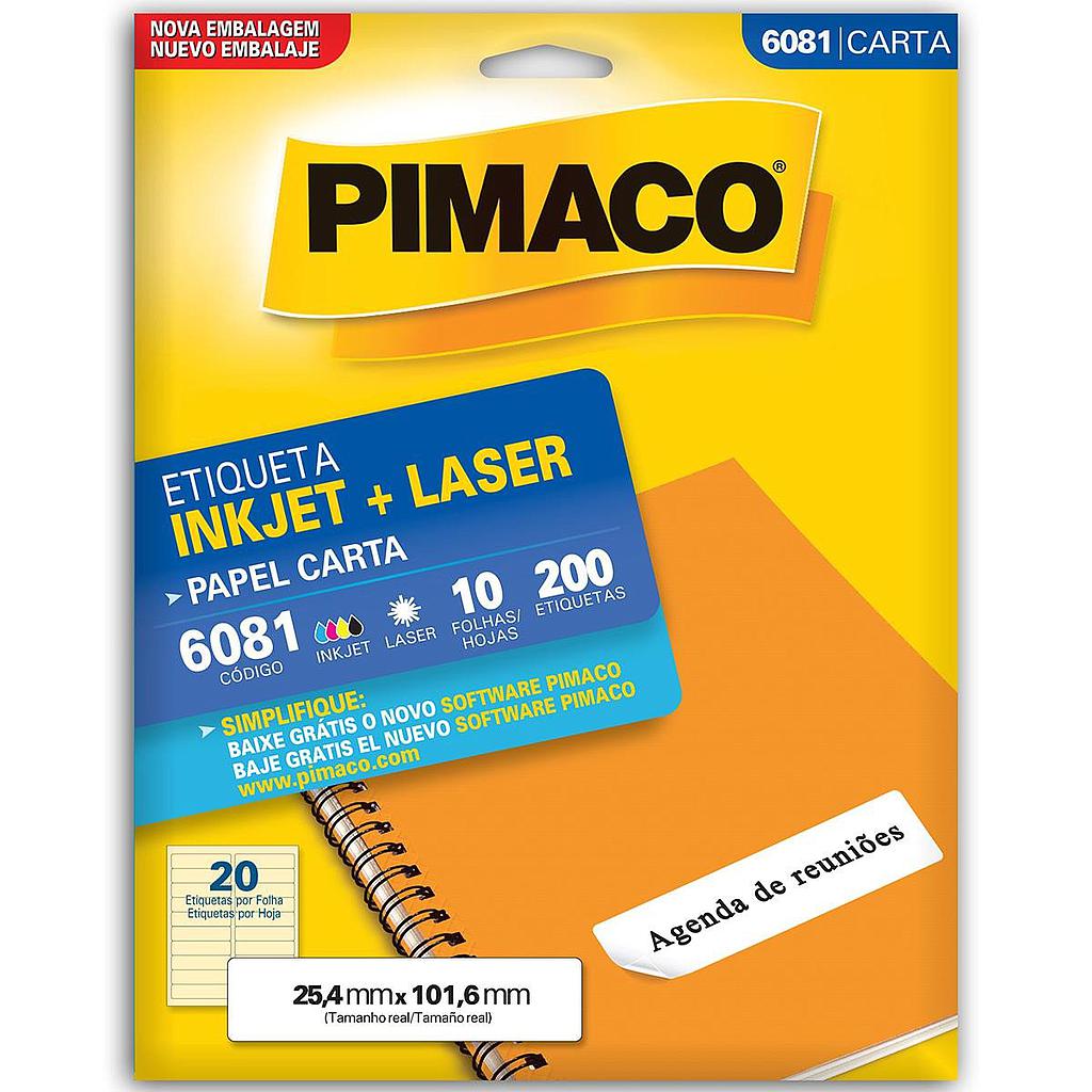 ETIQUETA CARTA 6081 10 FLS 25,4MM X 101,6MM PIMACO