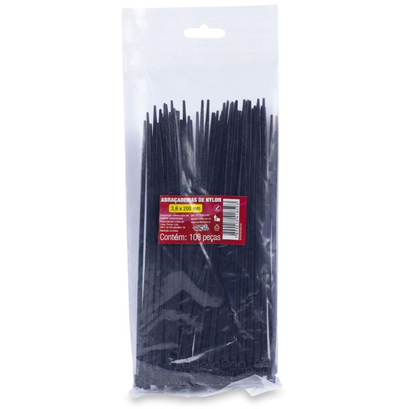 ABRACADEIRA NYLON PRETA 3,6X200MM. - FORCE LINE PCT.C/100