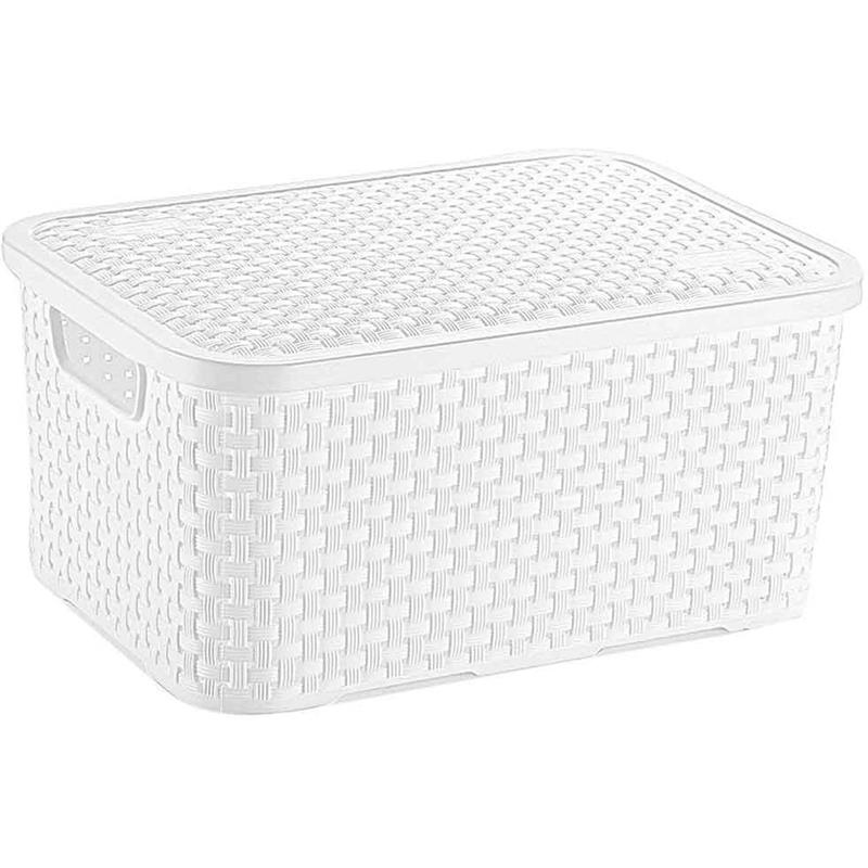 CAIXA PLÁSTICA MULTIUSO RATTAN COM TAMPA M 8 L BRANCA - NITRON UNIDADE