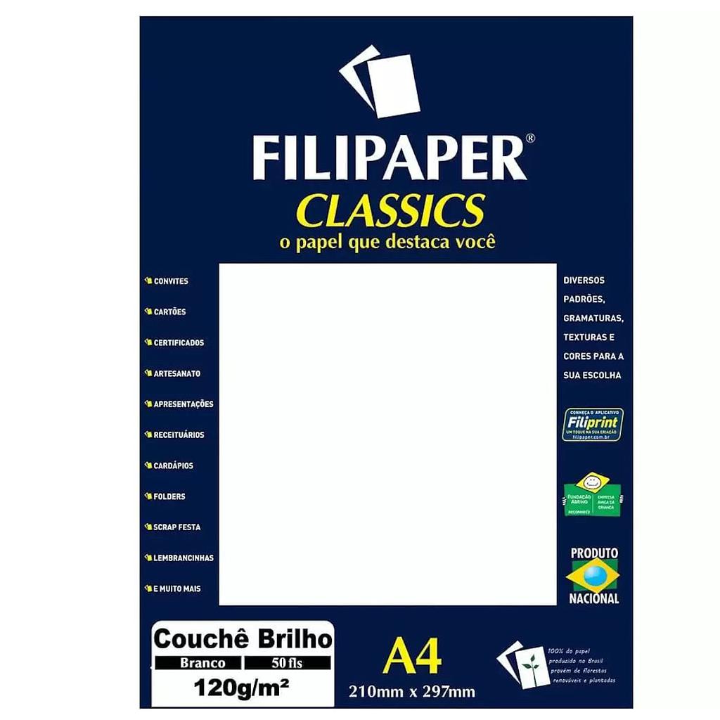 PAPEL COUCHE FILIPAPER CLASSICS A4 BRANCO BRILHANTE 120G 50 FOLHAS