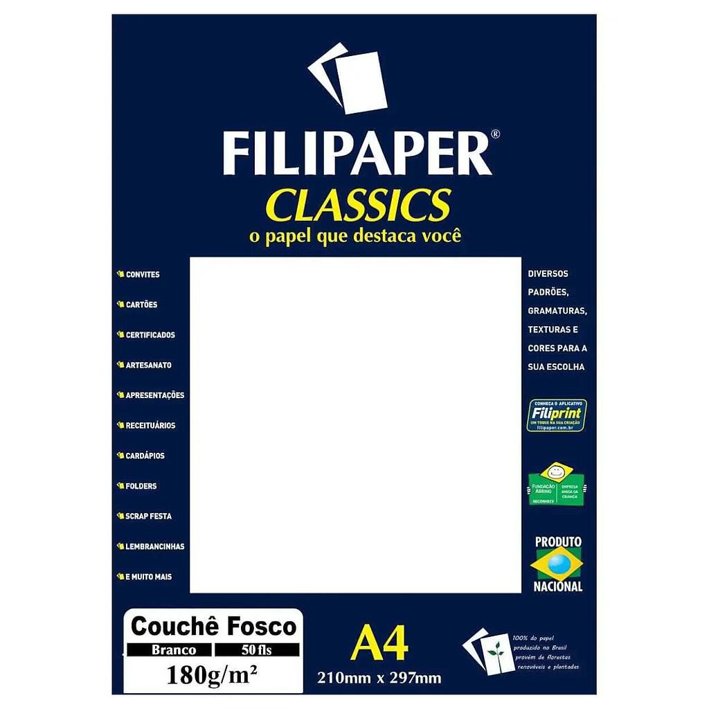 PAPEL COUCHE FILIPAPER CLASSICS A4 BRANCO FOSCO 180G 50 FOLHAS