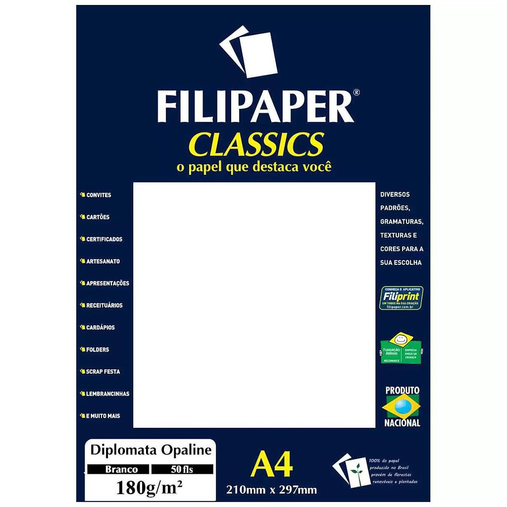 PAPEL DIPLOMATA FILIPAPER CLASSICS A4 BRANCO 180G 50 FOLHAS