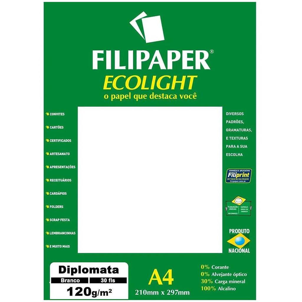 PAPEL DIPLOMATA FILIPAPER ECOLIGHT A4 BRANCO 180G 20 FOLHAS
