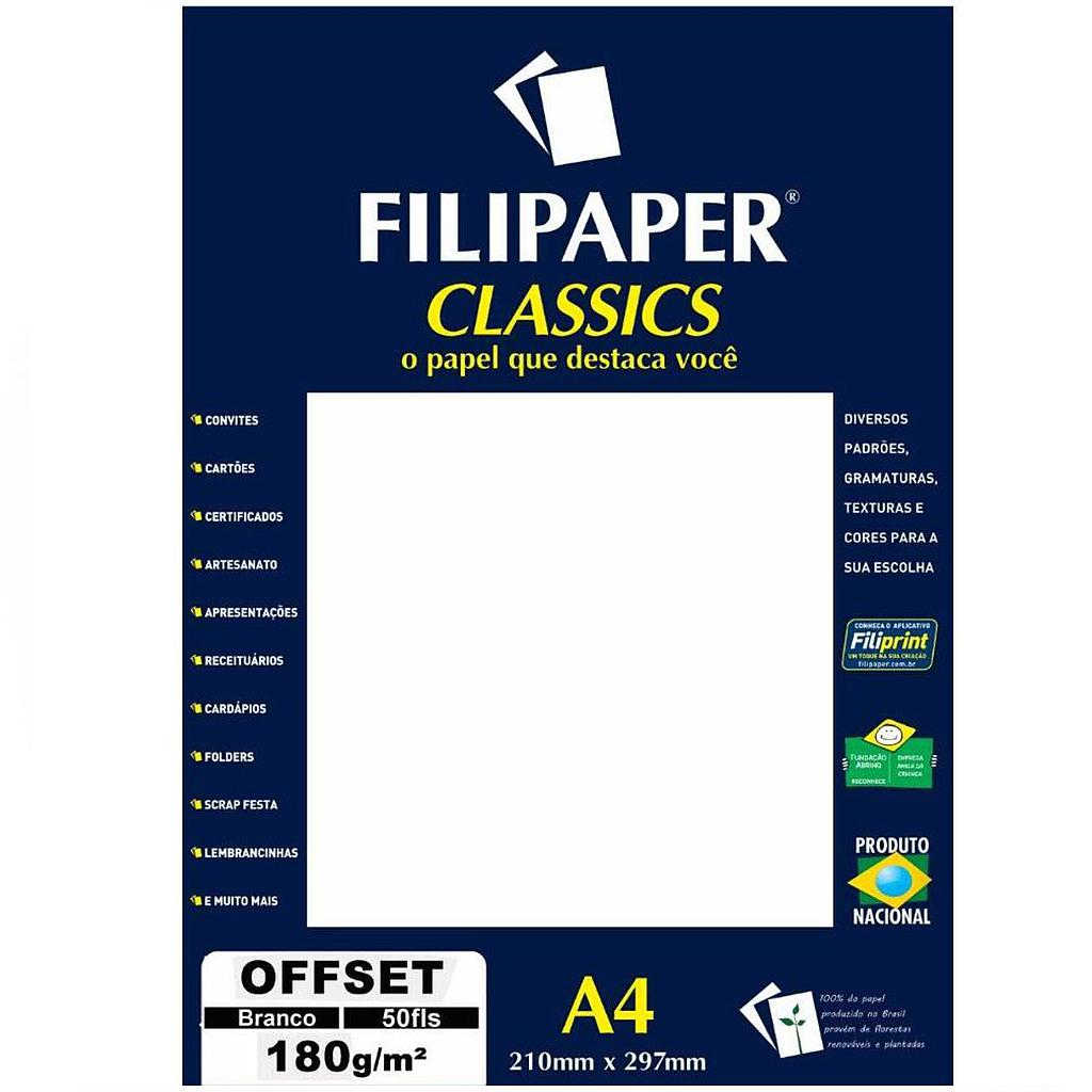 PAPEL VERGE FILIPAPER CLASSICS A4 LINHO BRANCO 180G 50 FOLHAS