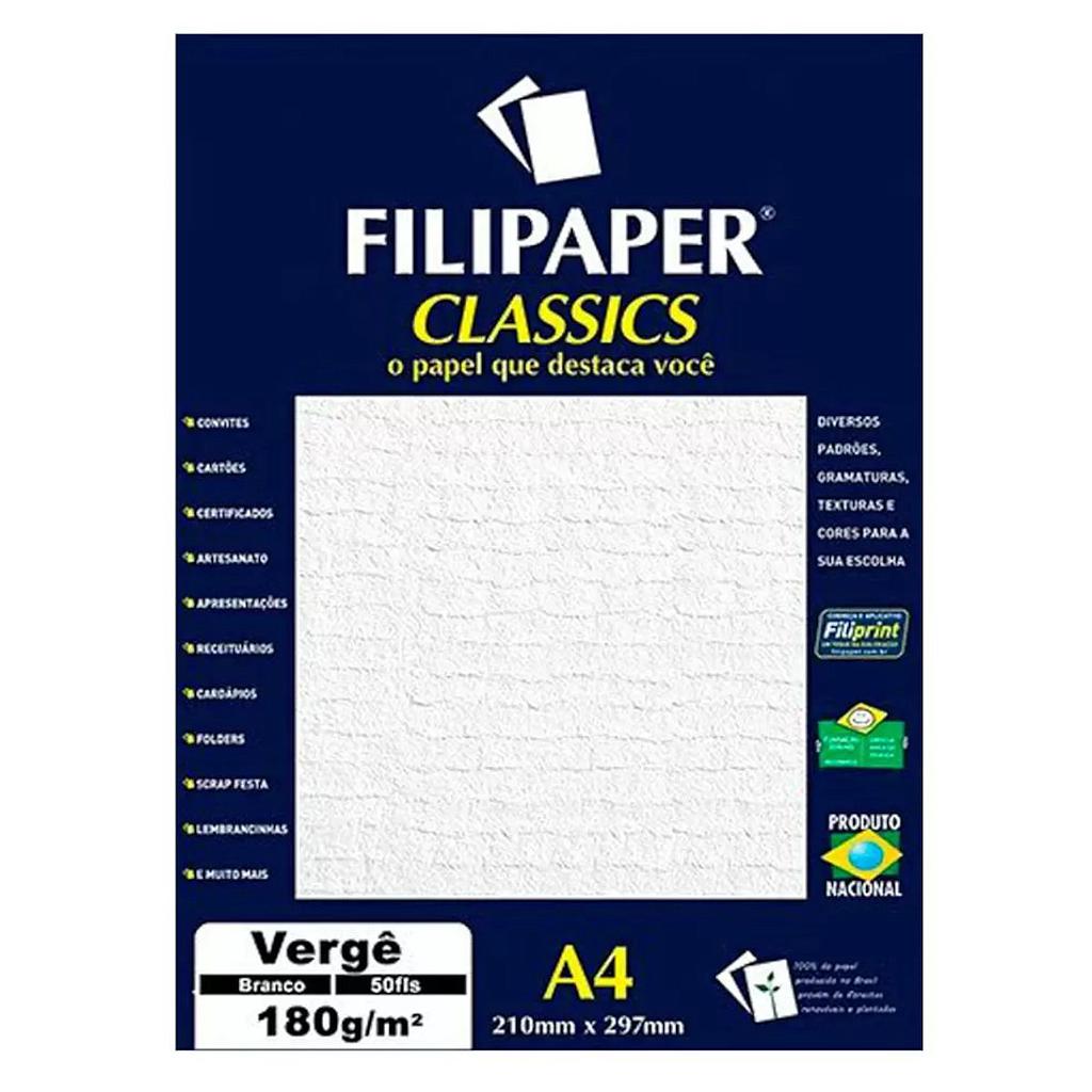 PAPEL VERGE FILIPAPER CLASSICS A4 BRANCO 180G 50 FOLHAS