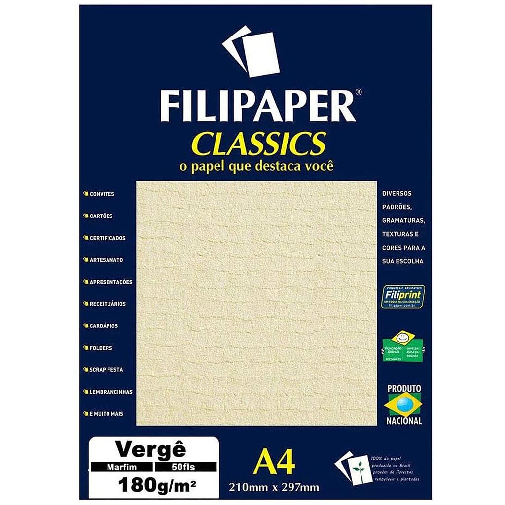 PAPEL VERGE FILIPAPER CLASSICS A4 CREME 180G 50 FOLHAS