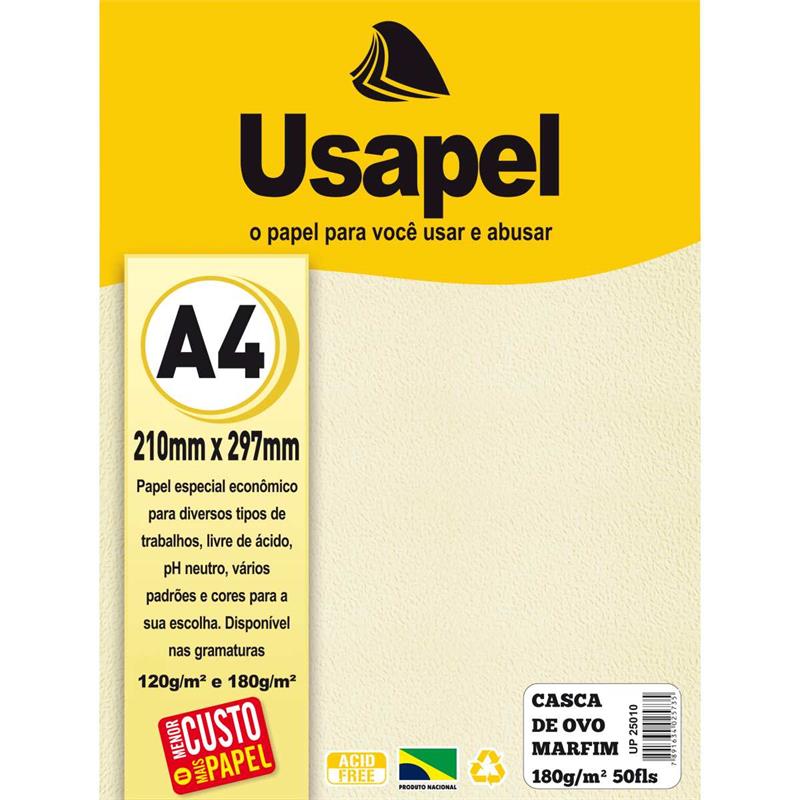 PAPEL A4 (CASCA DE OVO) USAPEL MARFIM 180G. - FILIPERSON PCT.C/50