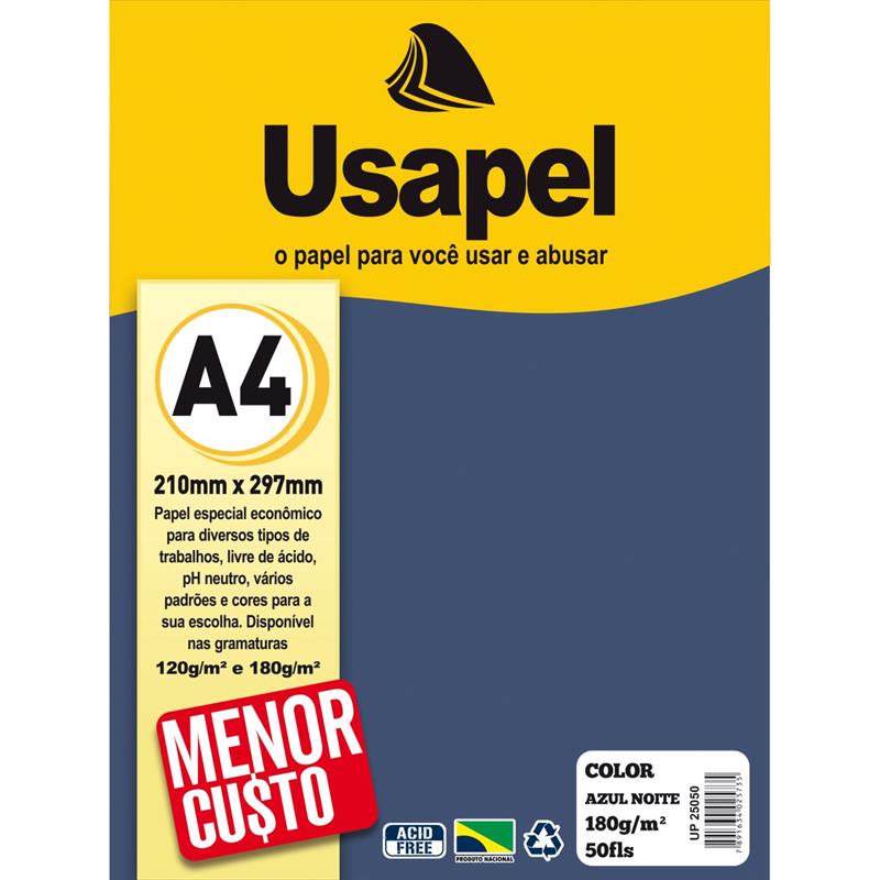 PAPEL A4 (COLOR) USAPEL AZUL NOITE 180G - FILIPERSON PCT.C/50