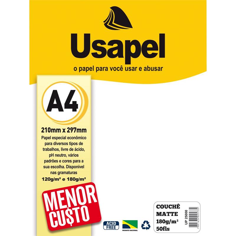 PAPEL A4 (COUCHE) USAPEL MATTE BRANCO 180G. - FILIPERSON PCT.C/50