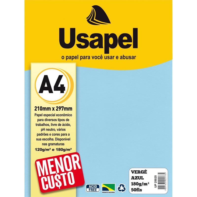 PAPEL A4 (VERGE) USAPEL AZUL 180G. - FILIPERSON PCT.C/50