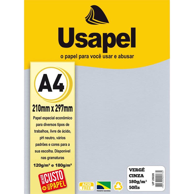 PAPEL A4 (VERGE) USAPEL CINZA 180G. - FILIPERSON PCT.C/50