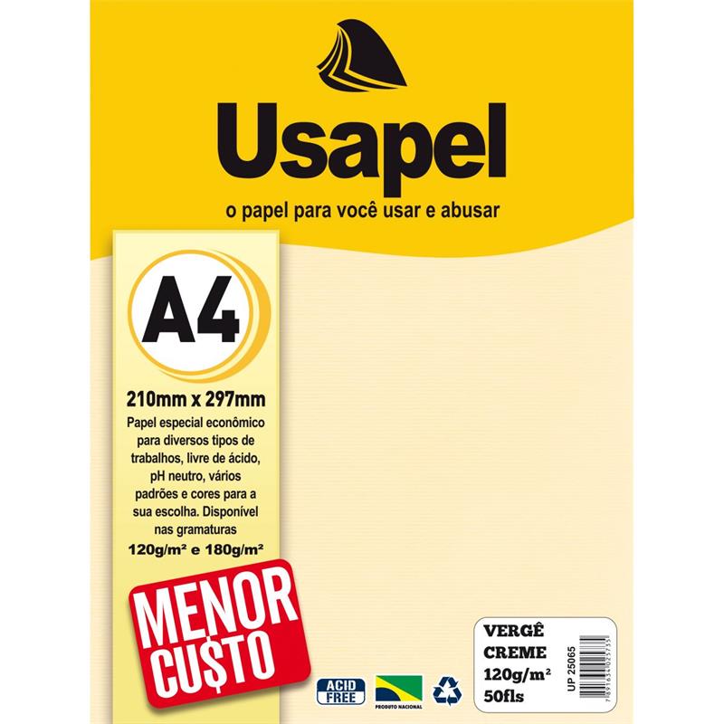 PAPEL A4 (VERGE) USAPEL CREME 120G. - FILIPERSON PCT.C/50
