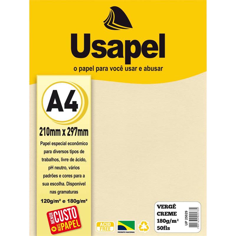 PAPEL A4 (VERGE) USAPEL CREME 180G. - FILIPERSON PCT.C/50
